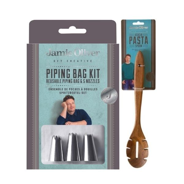 Jamie Oliver – Icing/Piping Bag and Nozzles with Acacia Wooden Spoon