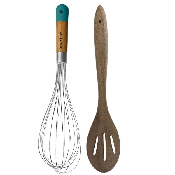 Jamie Oliver – Balloon Whisk and Acacia Slotted Wooden Spoon