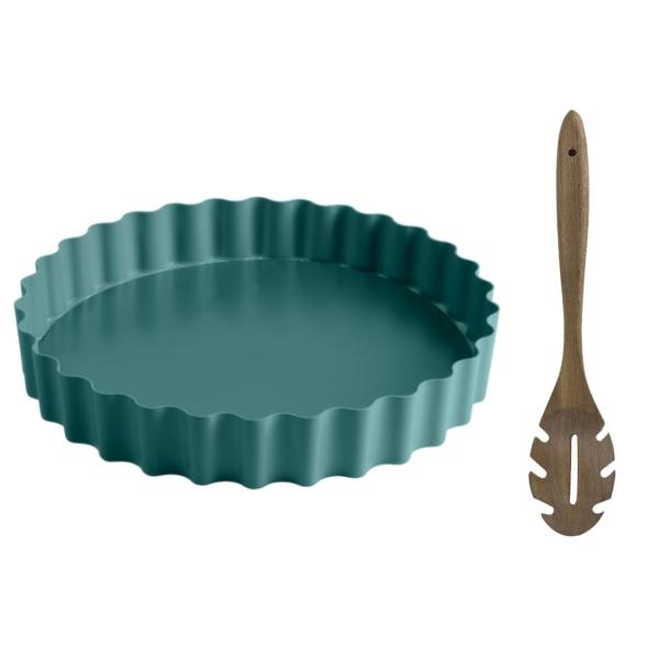 Jamie Oliver – Tart Tin 25cm Loose Base Atlantic Green & Acacia Wood Spoon
