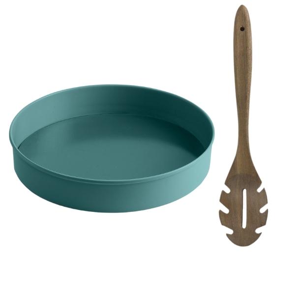 Jamie Oliver – Loose Base Round Cake Tin 20cm Atlantic Green and Wooden Spoon