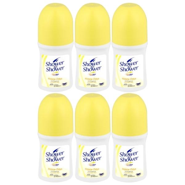 Shower To Shower – Ladies Roll-On 50ml – Happy Days – Pack of 6