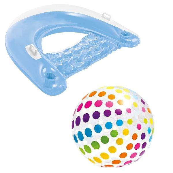 Intex – Sit N Float Inflatable Lounge 1.5m -Blue and Beach Ball 107cm