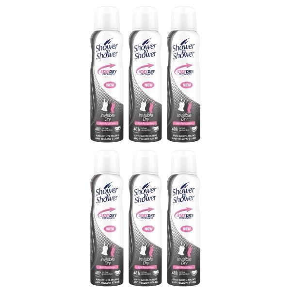 Shower To Shower – Ladies Anti-Perspirant 150ml – Invisible Dry – Pack of 6