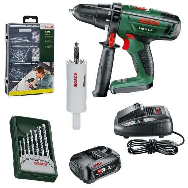 Bosch – Cordless Lithium- Ion Hammer Drill Kit and Accessories Set