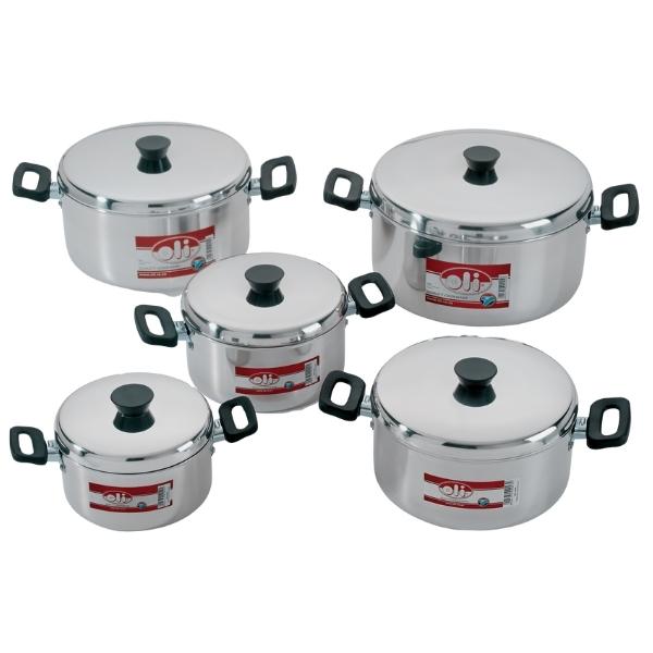 Oli – Polished Aluminium Stewpan Set (15,17,20,22,25cm) – 10 Piece