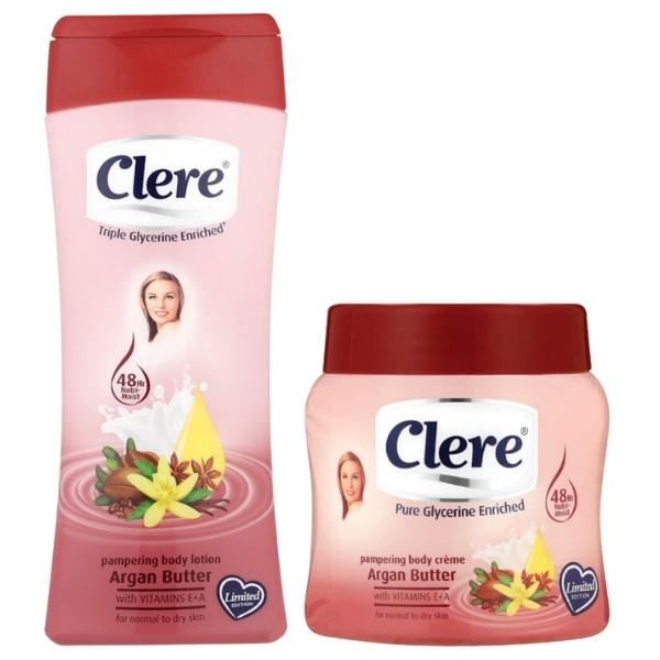 Clere – Body Lotion 400ml and Body Crème 500ml Combo Set – Argan Butter