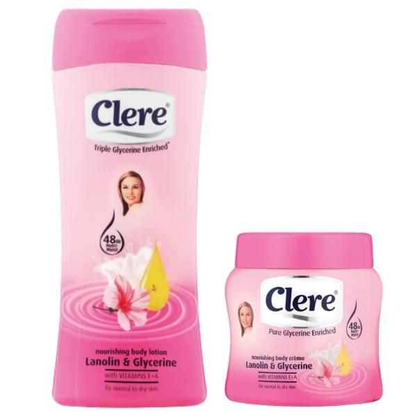 Clere – Body Lotion 400ml & Body Creme 500ml Combo – Lanolin & Glycerine
