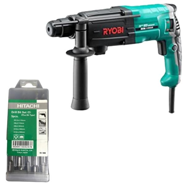 Ryobi – Rotary Hammer (750W) With – Hitachi Concrete Drill Bit Set