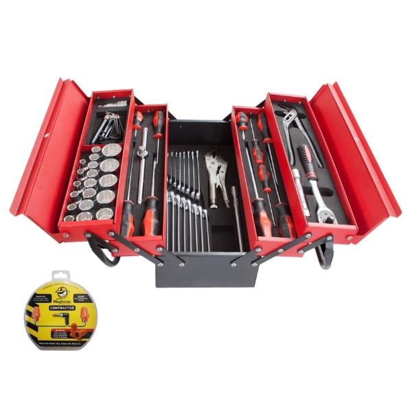 Waco – 64 Piece Mechanic Tool Box and Plugfones – Wired Earphones