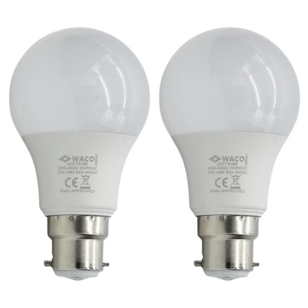 Waco – LED Sphere Bulb / Lamp A60 B22 6500K Cool Day Light 7W – Pack of 2