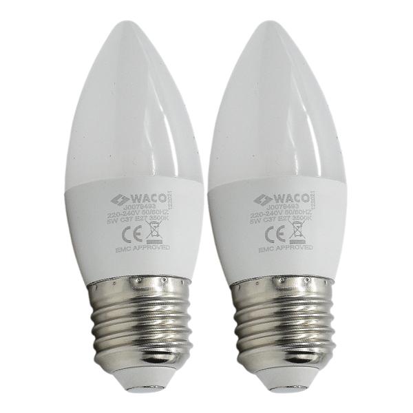 Waco – LED Lamp Candle / C37 E27 3500K – Warm White – 5W Pack of 2