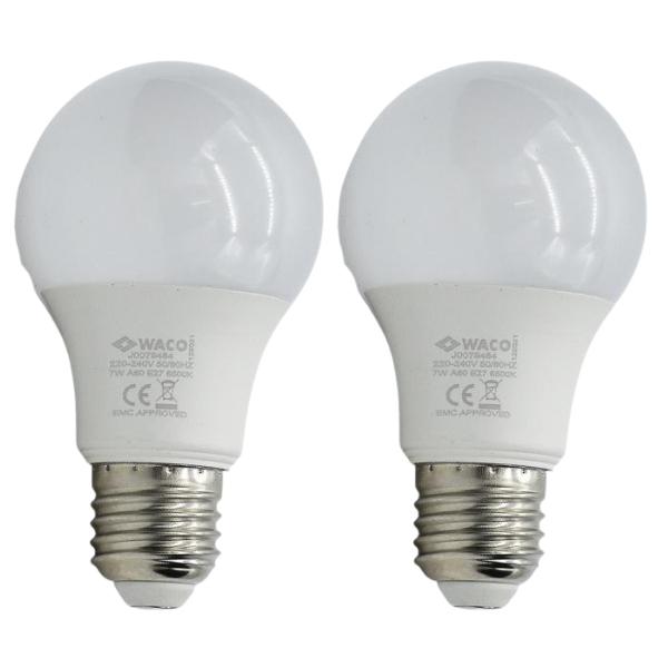 Waco – LED Sphere Bulb / Lamp A60 E27 6500K Cool Day Light 7W – Pack of 2