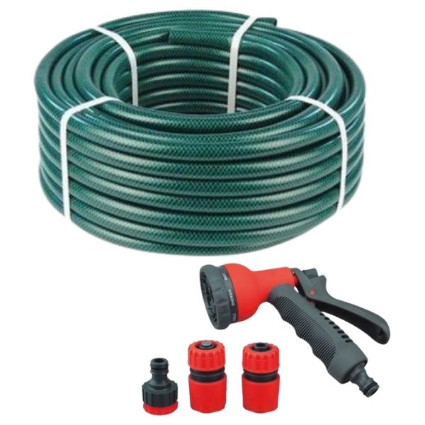 Hose Pipe (30m) with Adjustable Pattern Spray Gun and Hose Pipe Fittings