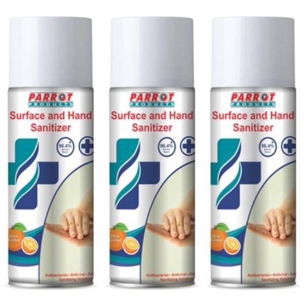 Parrot Products – Alcohol Aerosol Sanitizer Citrus (400ml)96.4% Pack of 3
