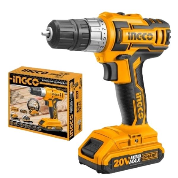 Ingco – Lithium-Ion Cordless Drill (20V) Including Battery and Charger