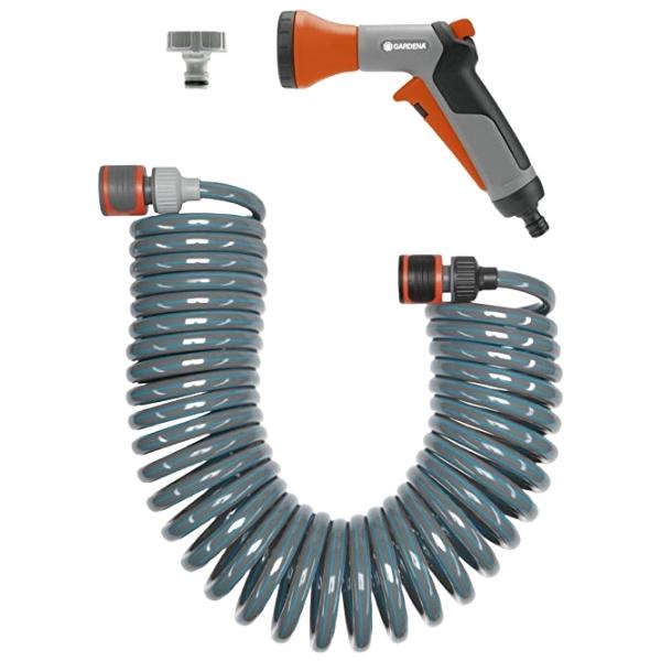 Gardena – Spiral Hose Set (10m) – With System Parts and Pulse Sprayer