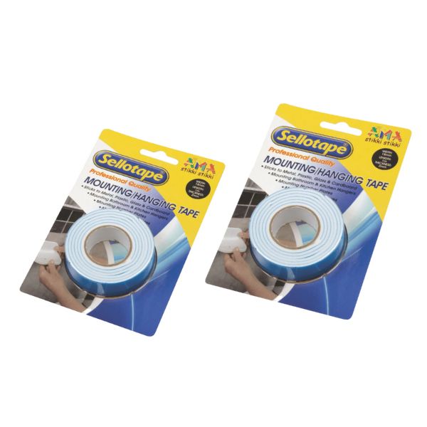 Sellotape – Double-Sided Mounting/Hanging Tape – 1m (Pack of 2)
