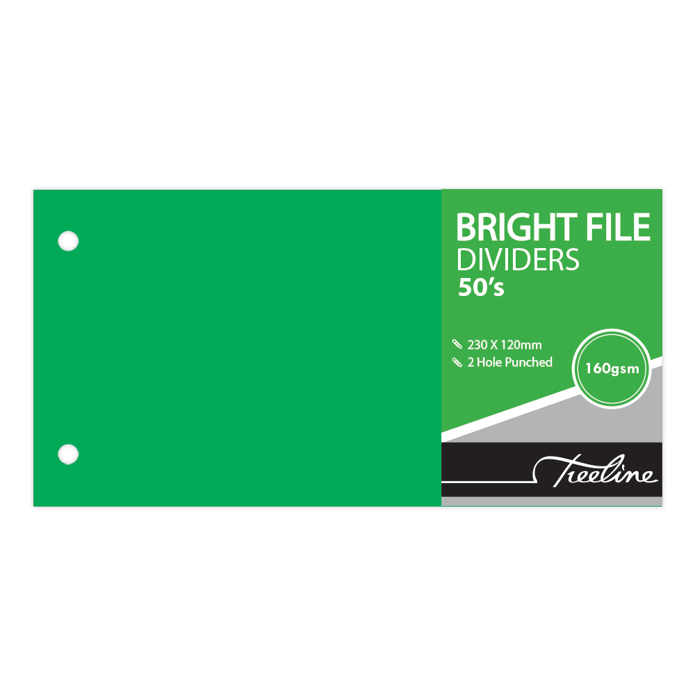 Treeline Bright File Dividers 230x120mm Green – Pack of 50