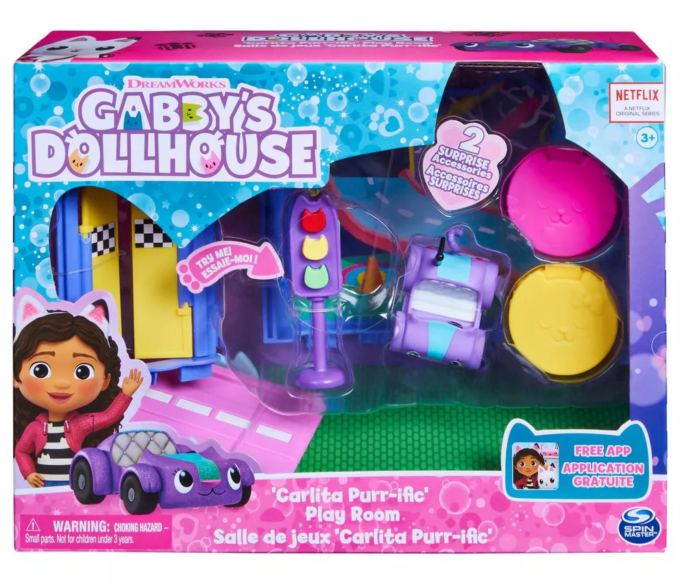 Gabby’s Dollhouse Deluxe Room – Purr-Ific Play Room Playset with Carlita Figure