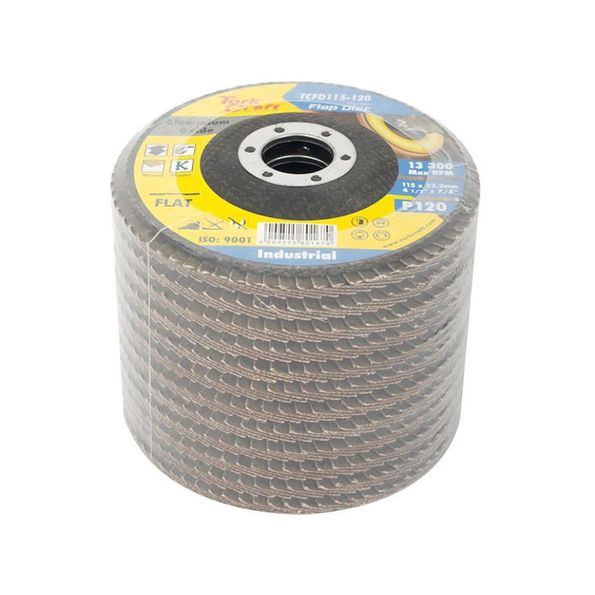 Tork Craft – Flap Disc Aluminium Oxide – 115mm 120 Grit – 12Pack Metal Tin