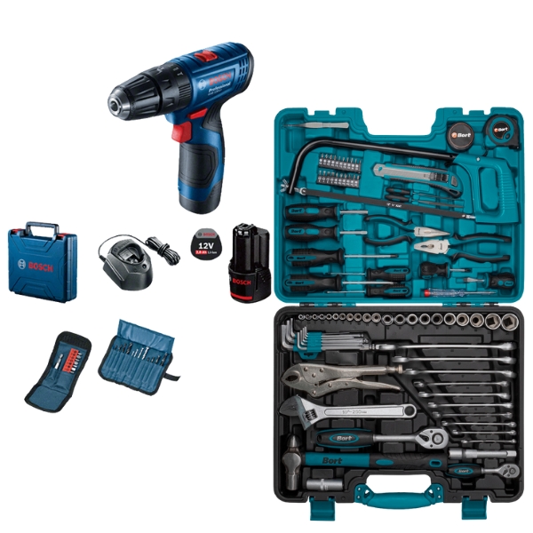 Bosch – Cordless 12v Drill – GSB 120-LI with Bort Tool Set – 86 Pieces