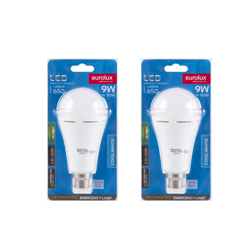 Eurolux – Rechargeable B22 LED Lamp 9W – Pack of 2