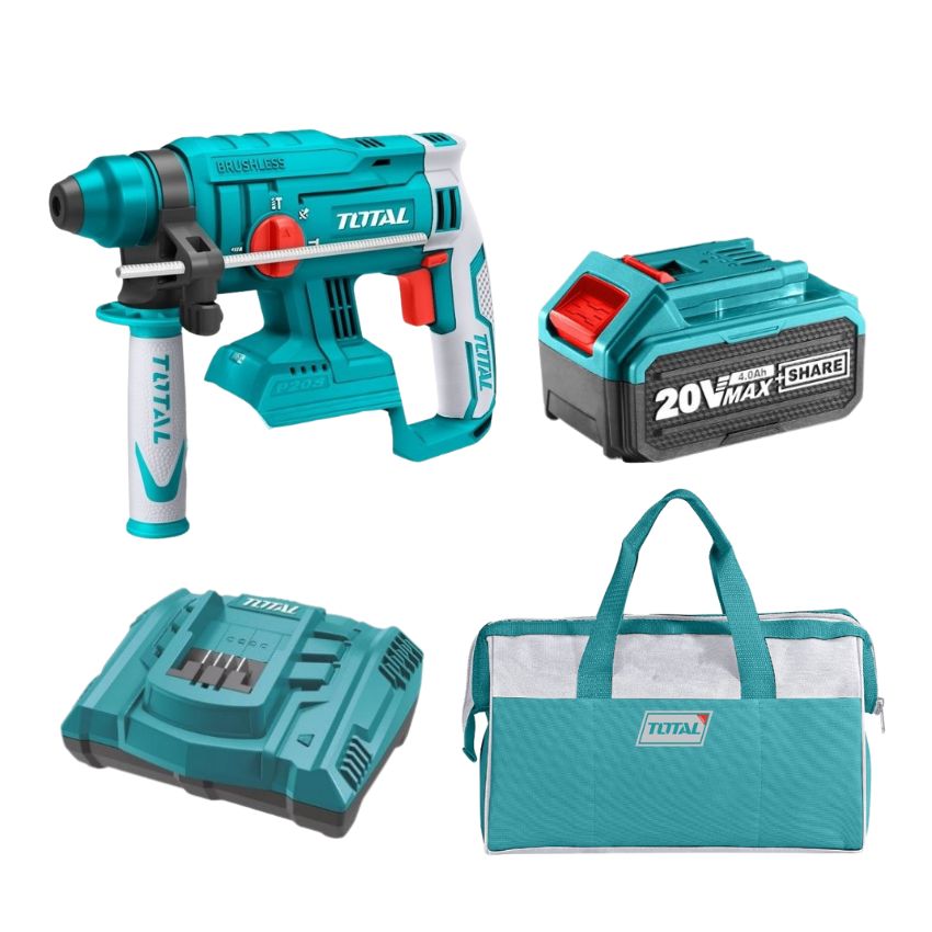 Total Tools – Brushless Lithium-Ion Rotary Hammer, Battery, Charger & Bag