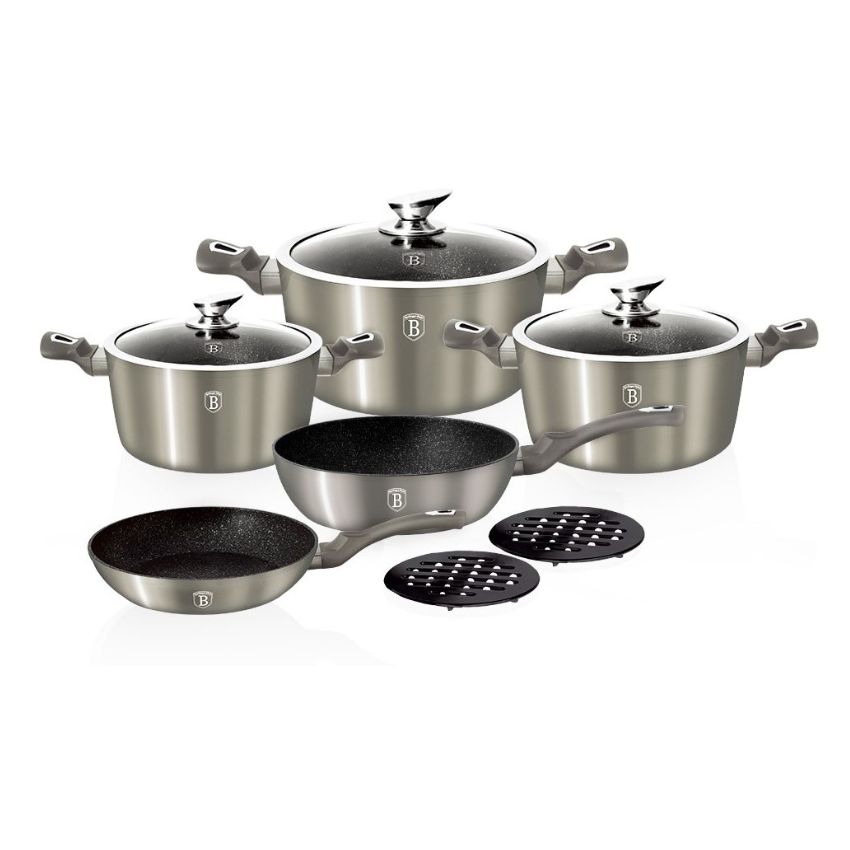 Berlinger Haus – Marble Coating Cookware Set – 10 Piece – Metallic Grey