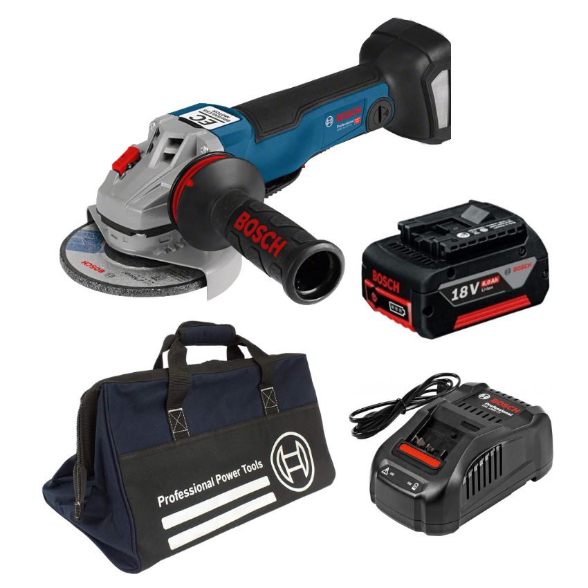 Bosch – Cordless 18V Angle Grinder 1000W, Battery, Charger and Tool Bag