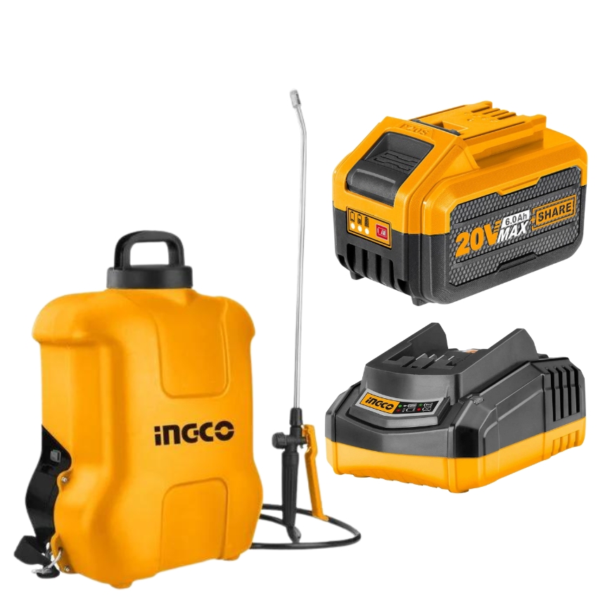 Ingco – Garden Sprayer – 16L with Charger + Li-Ion Battery Pack – (6.0AH)