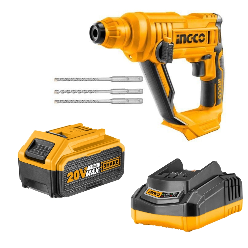 INGCO – Rotary Hammer Cordless 20V – with Charger + Battery Pack – 4.0AH