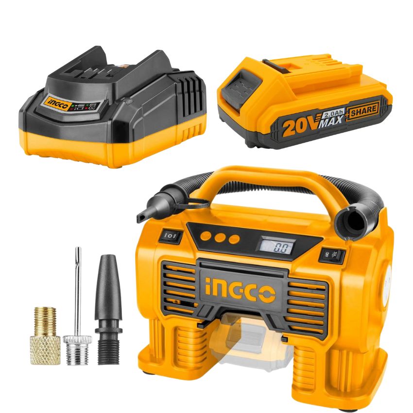 INGCO – Auto Air Compressor with Charger & Battery Pack – (2.0AH)