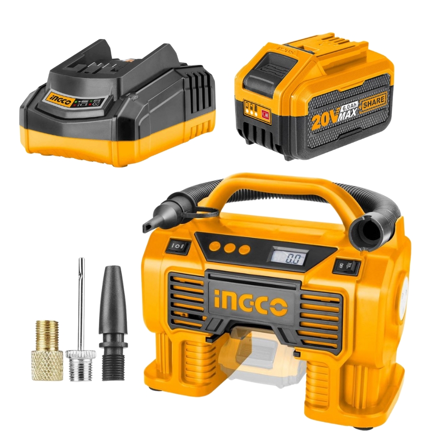 INGCO – Auto Air Compressor with Charger & Battery Pack – (6.0AH)