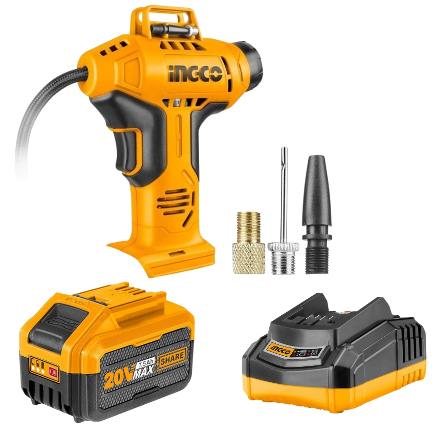 INGCO – Auto Air Compressor 20V with Charger & Battery Pack – (7.5AH)