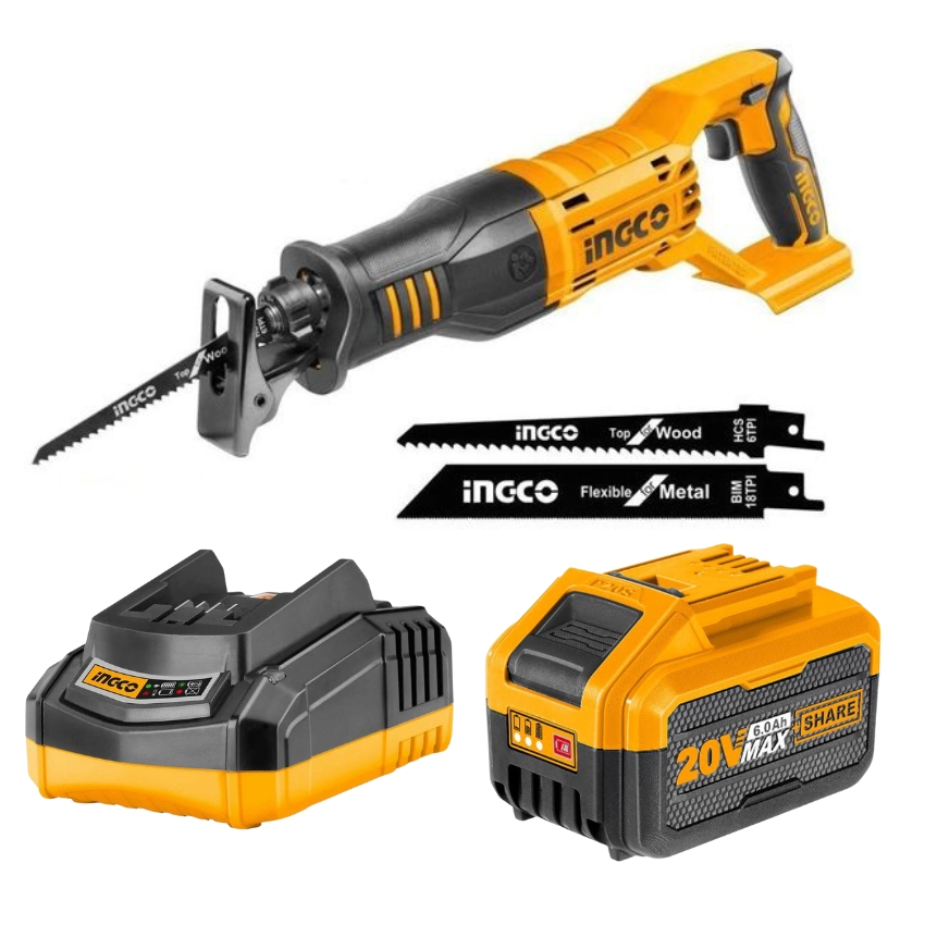 INGCO – Reciprocating Saw – 20V with Charger & Battery Pack – (6.0AH)