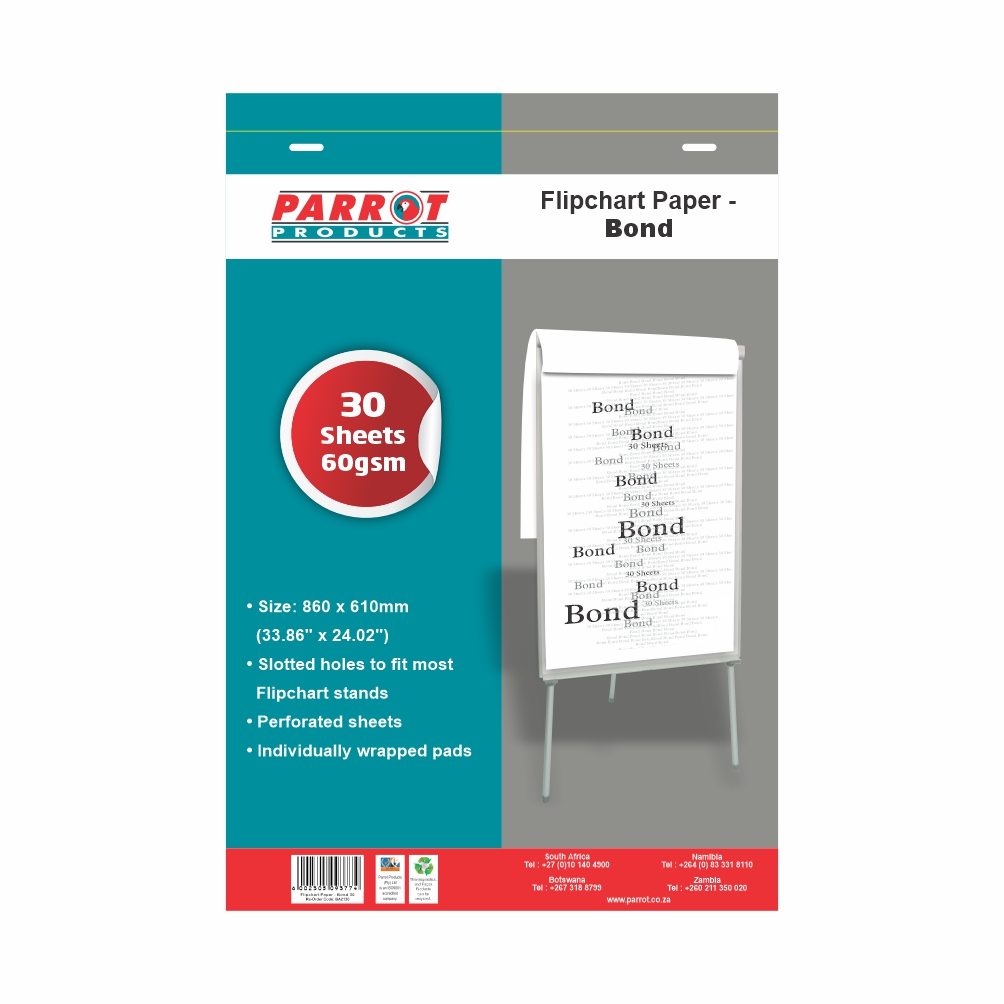 Parrot Products 30 Sheet Flipchart Paper Bond 860*610mm