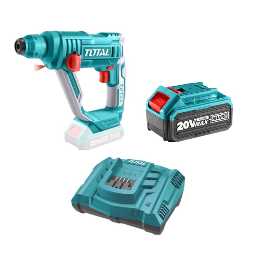 Total Tool – 20V Lithium-Ion Rotary Hammer, 4.0Ah Battery Pack and Charger