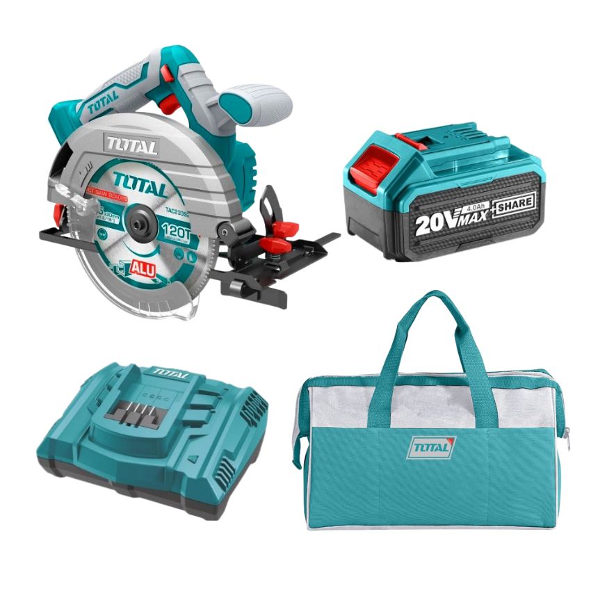 Total Tools – Circular Saw 20V 165mm, 4.0Ah Battery, Charger and Tool Bag