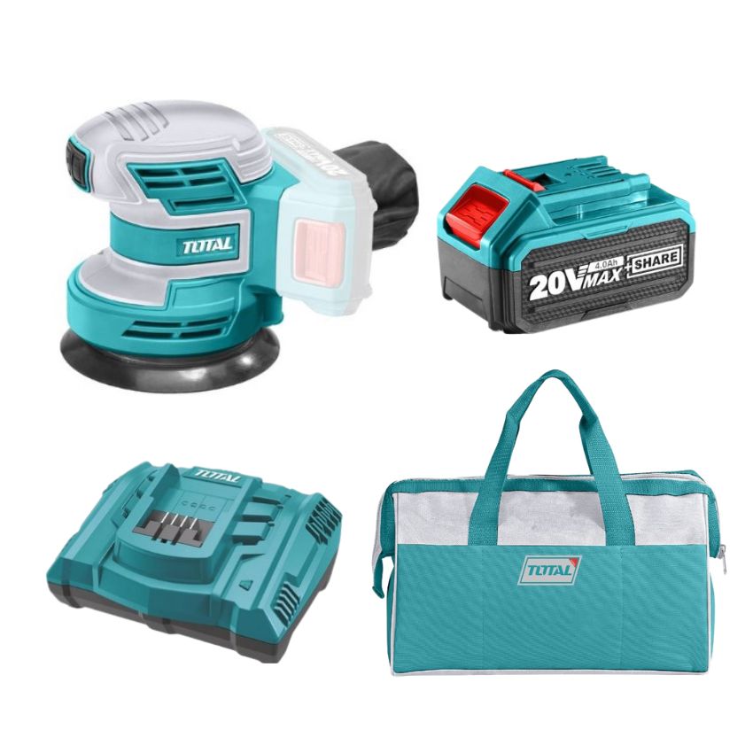 Total Tools- Lithium-Ion Random Orbital Sander, Battery, Charger, Tool Bag