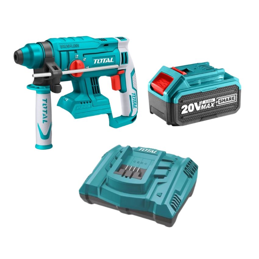 Total Tools – Brushless Lithium-Ion Rotary Hammer 20V, Battery & Charger