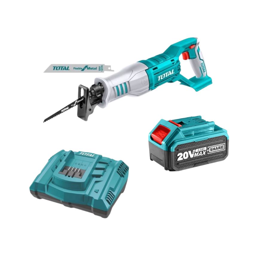 Total Tools – Reciprocating Saw with Saw Blades, 4.0Ah Battery, Charger