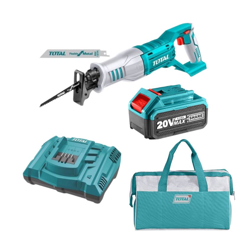 Total Tools -Reciprocating Saw with Saw Blades, Battery, Charger & Tool Bag