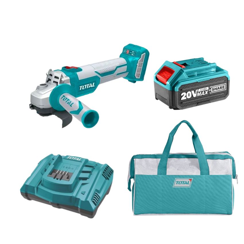Total Tools – Lithium-Ion Angle Grinder 20V, Battery, Charger and Tool Bag