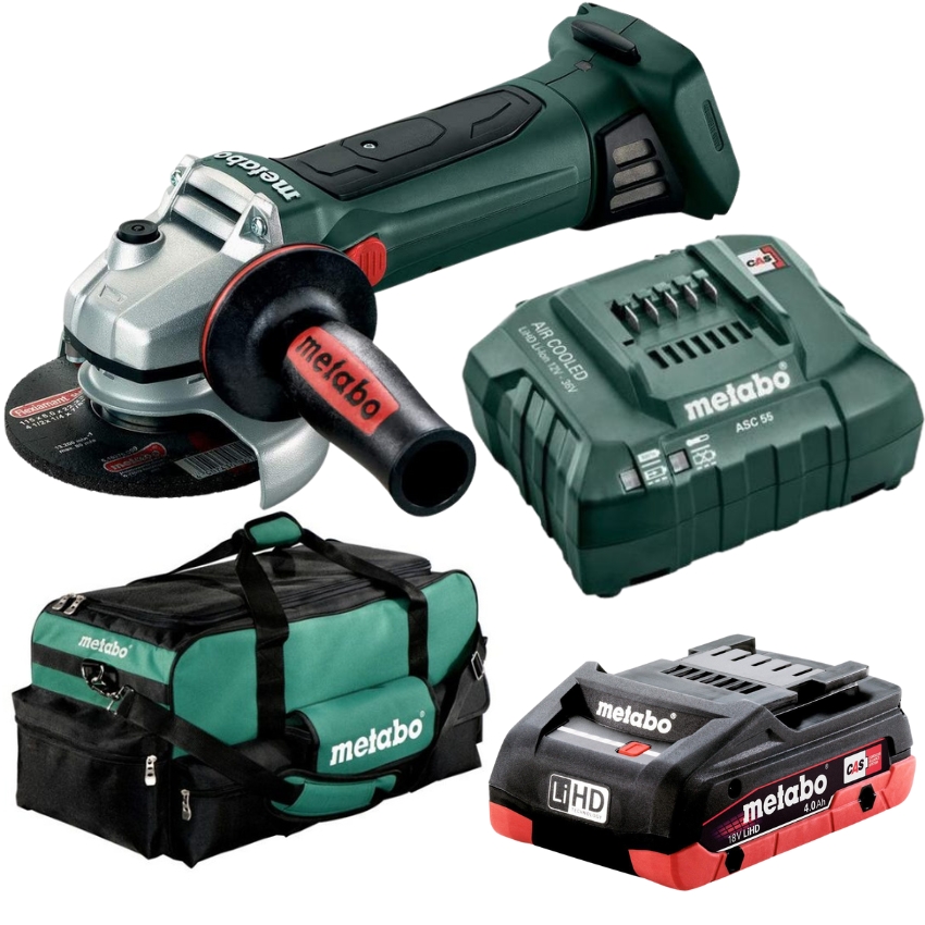 Metabo – Angle Grinder With 4Ah Battery, Charger and Large Tool Bag