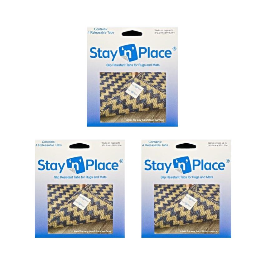 Stay ‘n’ Place – Slip Resistant Tabs for Rugs and Mats (4pce) – Pack of 3