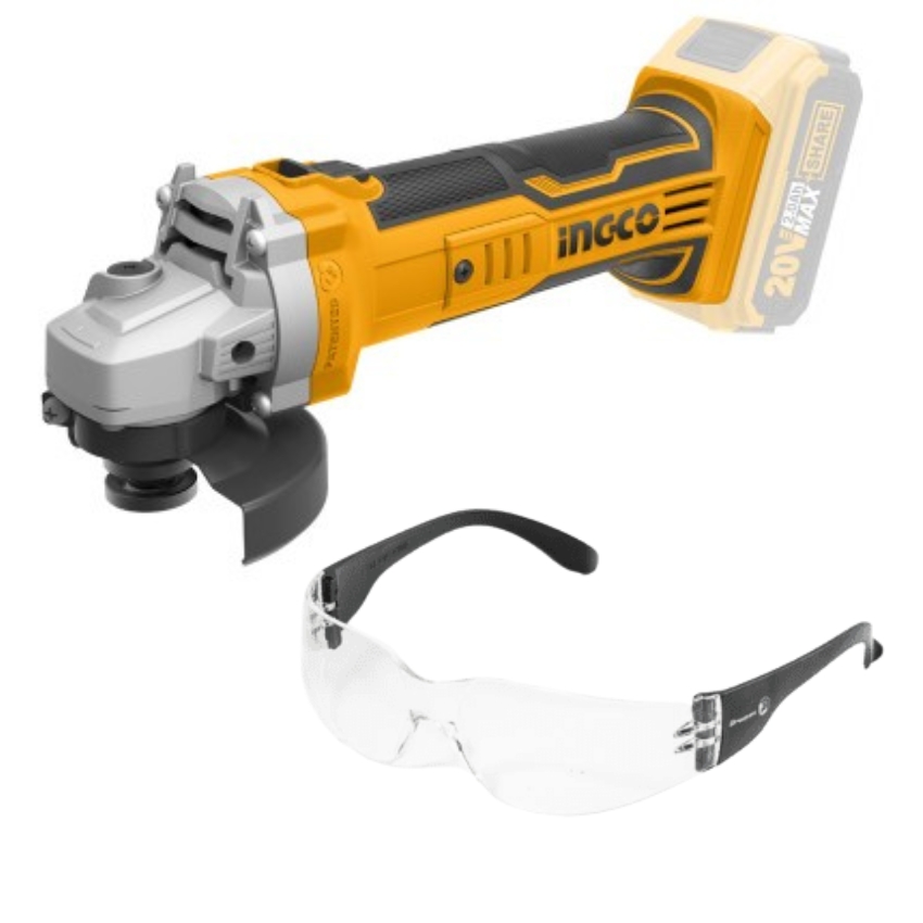 Ingco – Lithium-Ion Angle Grinder (Cordless) with Safety Spectacles – Clear