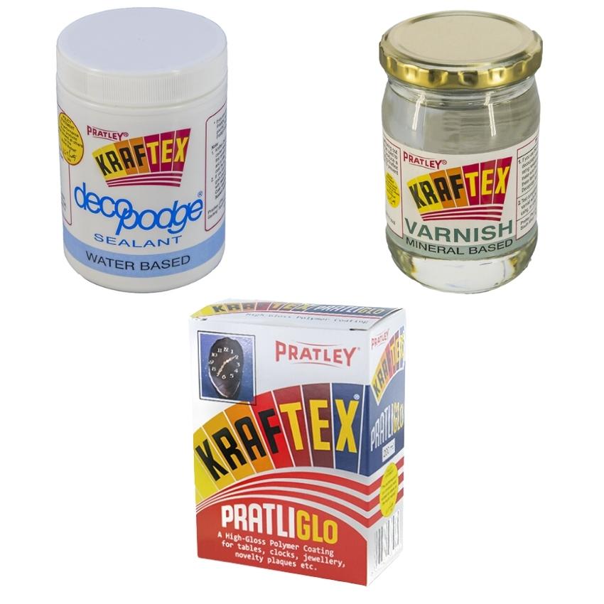 Pratley – Kraftex Decopodge, Mineral Based Varnish (250ml) and Pratliglo
