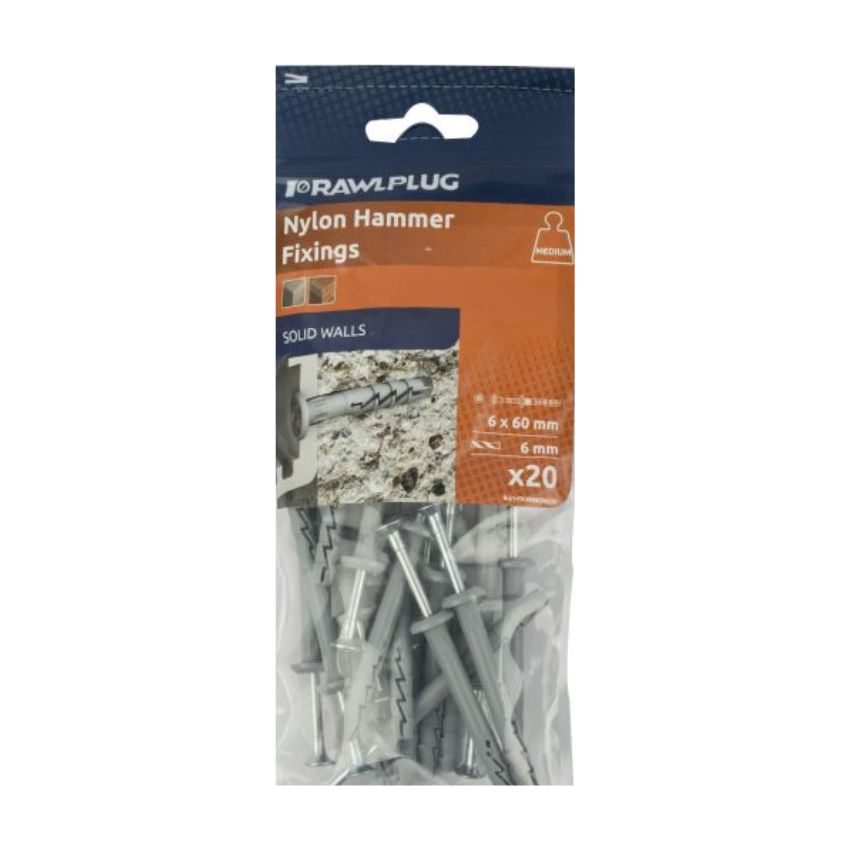 Rawlplug – Nylon Hammer Fixing 6x60mm – Pack of 20