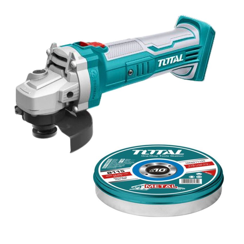Total Tools – Cordless Angle Grinder with 10 Piece Cutting Disks