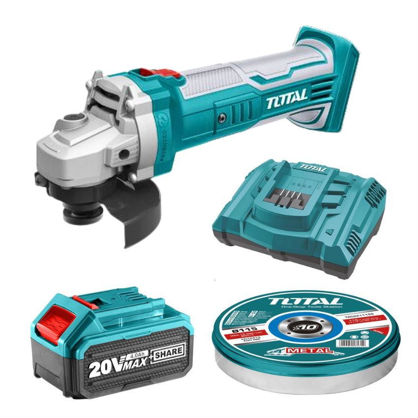 Total Tools – Cordless Angle Grinder, Battery, Charger & 10pc Cutting Disks
